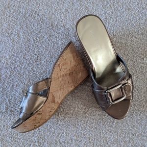 Nine West Bronze Leather Slip-On Wedges, 7.5M